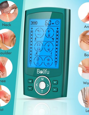 Belifu Dual Channel TENS EMS Unit 24 Modes Muscle Stimulator for Pain Relief Therapy, Electronic Pulse Massager Muscle Massager with 10 Pads, Dust-Proof Drawstring Storage Bag, Fastening Cable Ties